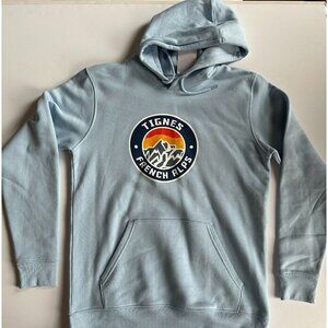 FRENCH ALPS Tignes, France Sky Blue Skiing Souvenir Sweatshirt Hoodie - Medium